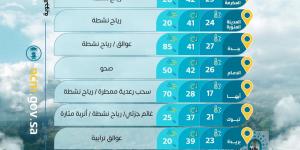 حالة الطقس: رياح مثيرة للأتربة على عدة مناطق وأمطار رعدية متوقعة على المرتفعات