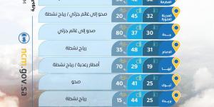 حالة
      الطقس
      :ارتفاع
      جديد
      في
      درجات
      الحرارة
      بالشرقية..
      وأمطار
      رعدية
      وبَرَد
      ورياح
      نشطة
      على
      عدة
      مناطق