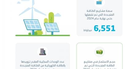 6,551 ميجاوات سعة مشاريع الطاقة المتجددة المشغلة