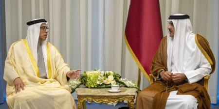 منصور بن زايد يبحث مع أمير قطر سبل تعزيز التعاون