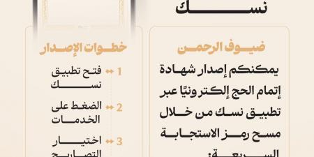 وزارة الحج والعمرة تتيح إصدار شهادة إتمام الحج إلكترونيًا عبر تطبيق “نسك” لضيوف الرحمن