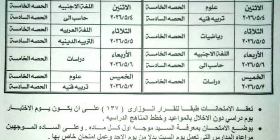 ننشر
      جدول
      امتحان
      شهر
      أبريل
      2026
      محافظة
      الدقهلية
      لصفوف
      النقل