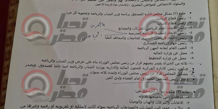 تحيا
      مصر
      تنشر
      نص
      مشروع
      قانون
      إنشاء
      صندوق
      رعاية
      وأمان
      الأبطال
      الرياضيين
      وقدامى
      اللاعبين