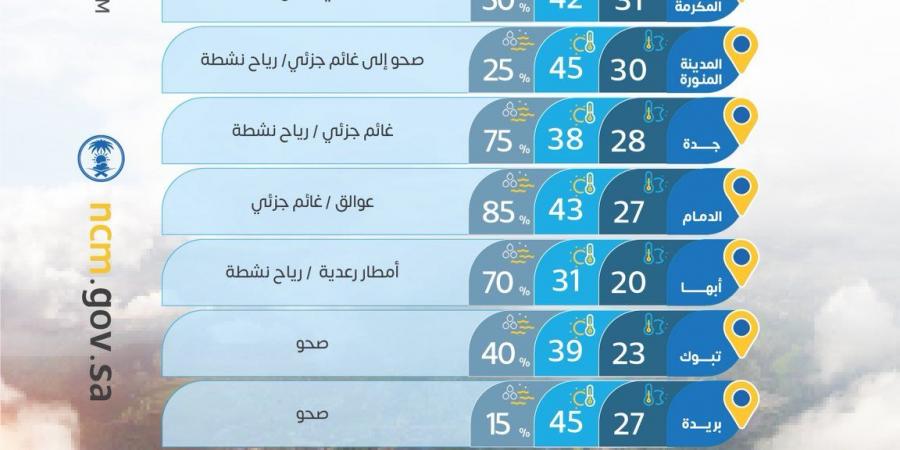 حالة الطقس:أمطار رعدية ورياح مثيرة للأتربة على عدة مناطق.. والأرصاد تنبه من تقلبات جوية اليوم